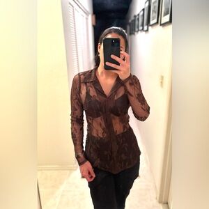 Karen Kane Sheer Fitted Button Down Shirt